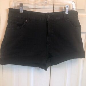 Time and Tru Black High-Rise Cuffed Denim Shorts